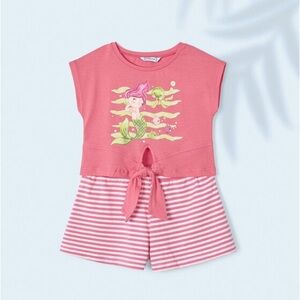 Size 4 Girls Mayoral Coral and Lime Mermaid Pajama Set